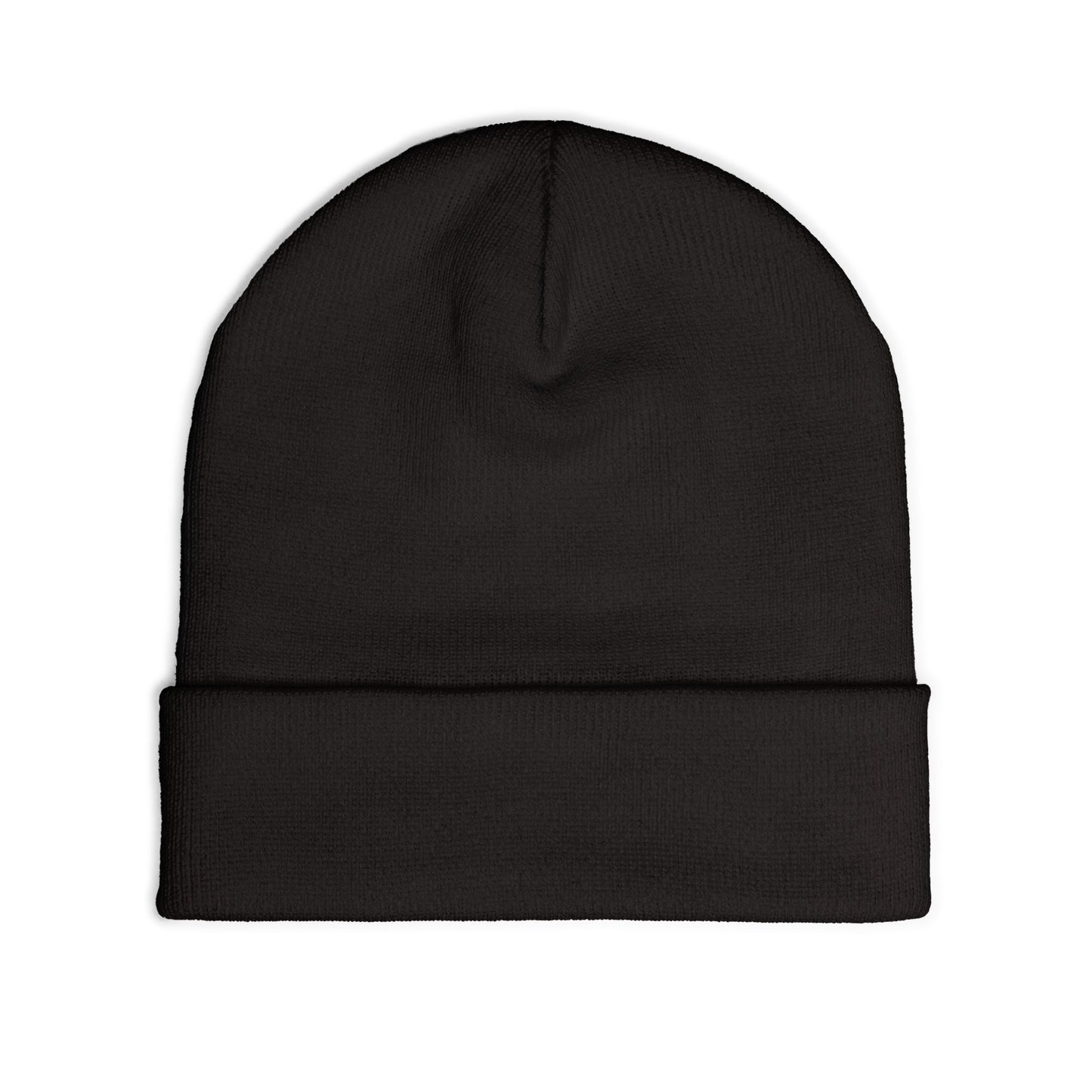 NB Embroidered Knit Beanie — Minimal Black Cuffed Hat