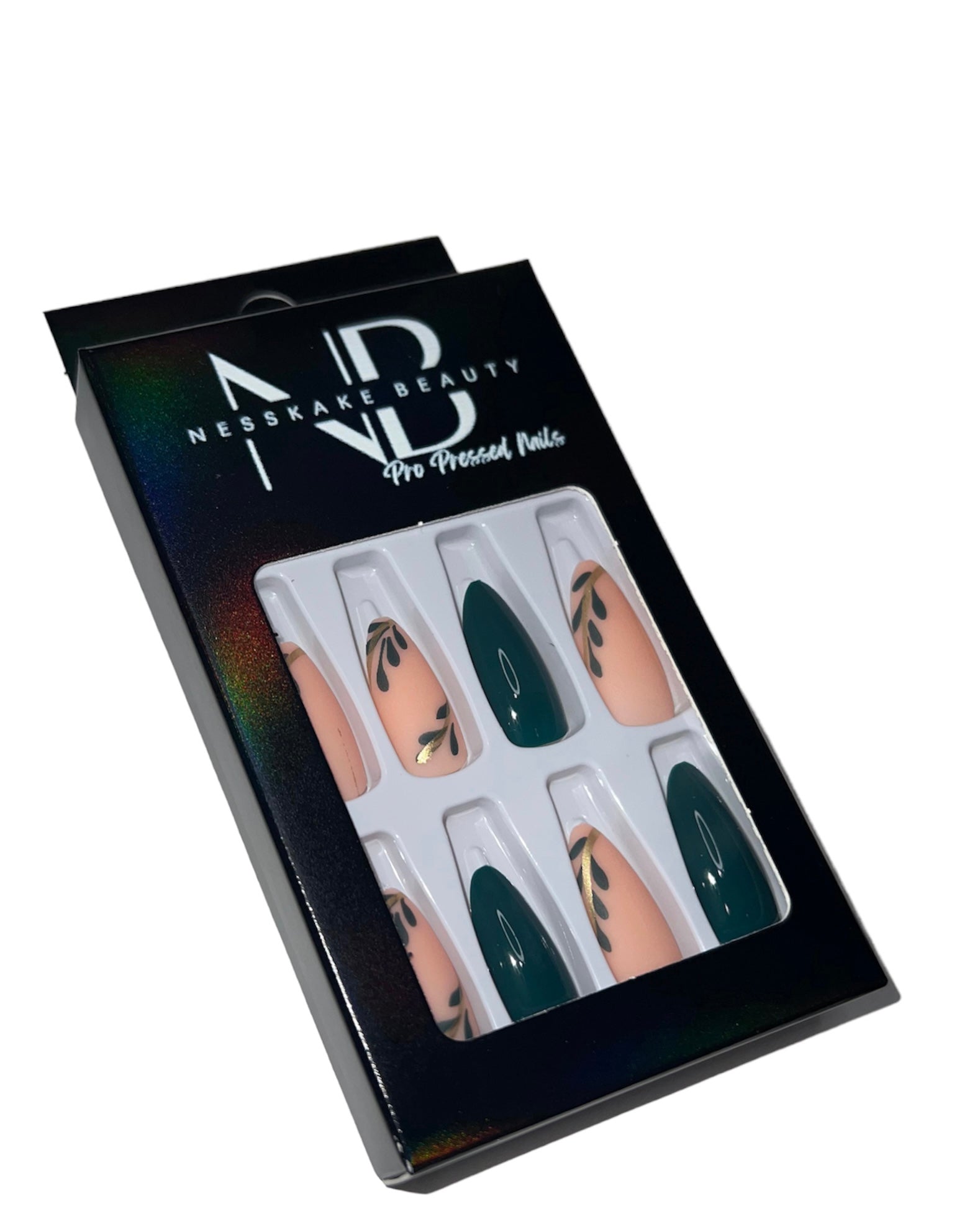 DEEP GREEN & NUDE LEAF ART SET