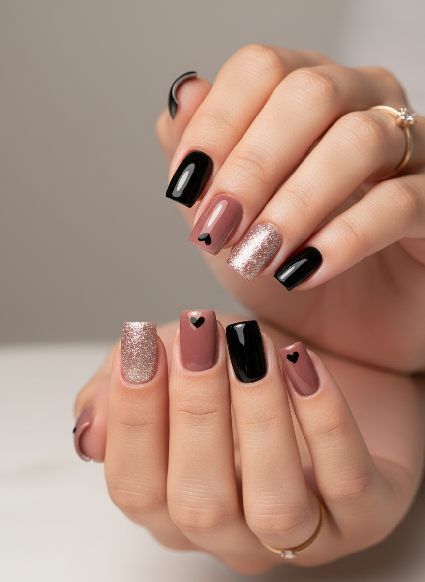 SET DE CORAZÓN NEGRO Y BRILLO