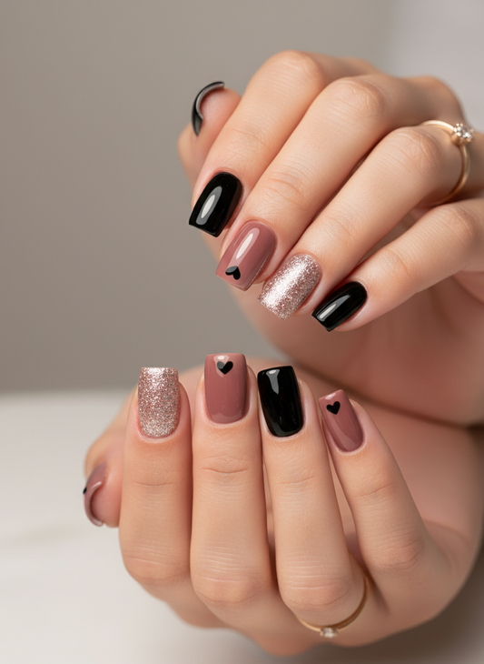 SET DE CORAZÓN NEGRO Y BRILLO